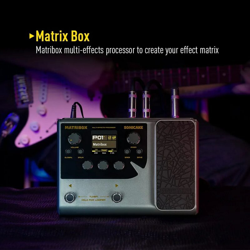 Sonicake Matribox 140-procesador de múltiples efectos para guitarra/bajo/acústica, con pedal de expresión, amplificador de modelado Looper, QME-50