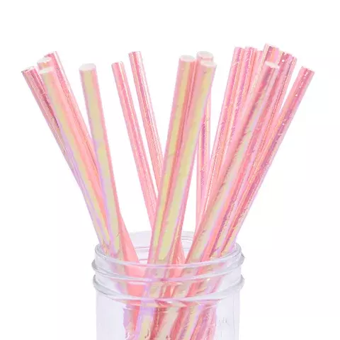 25Pcs Rainbow Iridescent Paper Straws for Baby Shower Wedding Birthday Party Decoration Supplies Mix Paper Drinking Straws