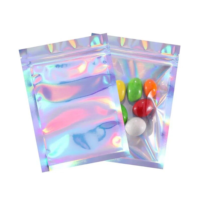 Sobres de plástico autosellantes con láser, bolsas holográficas de almacenamiento para joyería, embalaje de mensajería autoadhesiva, 10 piezas