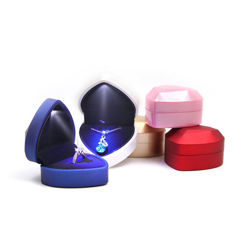 LED Light Wedding Ring Box With Display Luxury Heart Storage Box Jewelry Decoratio Box Ring Pendant Bag Gift 2023 Trendy