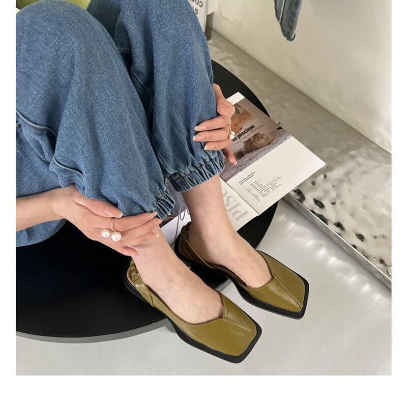 Sandálias femininas planas com elástico, sapato de festa raso, dedo do pé quadrado, moda elegante, verão, 35-40, 2024