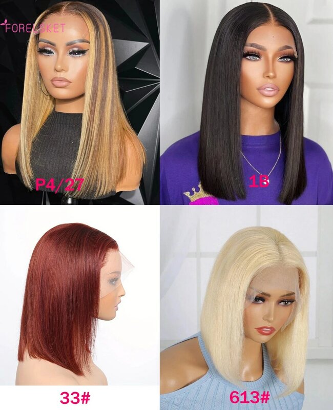 13x4 613 Blonde Lace Front Wig Remy Human Hair 13X4 Frontal Lace Wig Short Blunt Bob Cut with Single Knots Hairline Baby Hair