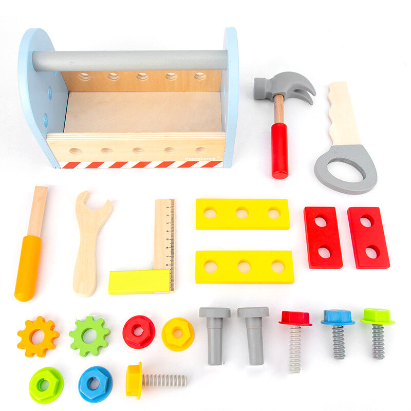 Kids Wooden Pretend Game Toolbox Toy Puzzle Montessori Disassembly Set Simulation Multifunctional Repair Carpenter Tool Boy Gift