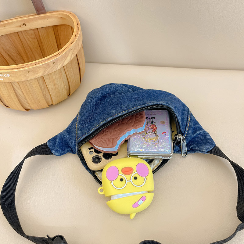 New Children's Mini Waist Bag Denim Belt Fanny Pack for Kids Casual Shoulder Chest Bag Boys Girls Banana Pillow Baby Waist Packs
