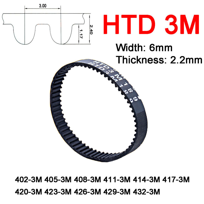 1Pc Width 6mm 3M Rubber Arc Tooth Timing Belt Pitch Length 402 405 408 411 414 417 420 423 426 429 432mm Synchronous Belt Closed
