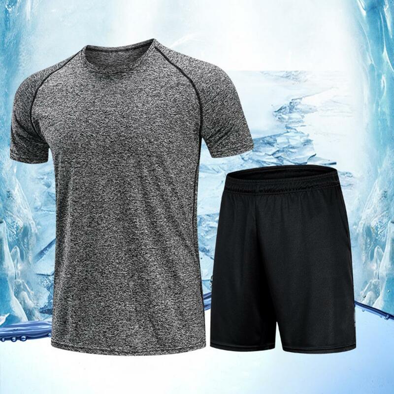 Quick-drying Fitness Outfit Men Sports Suit Men's Summer Sportwear Set O-neck Short Sleeve T-shirt Elastic Waist Wide for Active