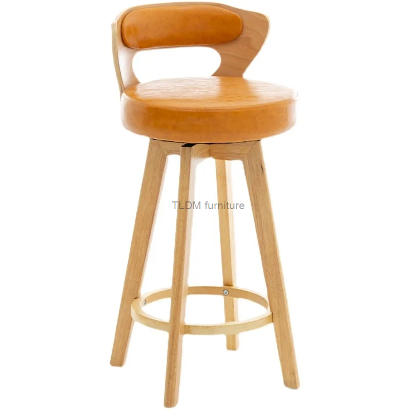 European Solid Wood Bar Chairs Retro Kitchen Furniture Creative Rotating Back High Bar Chair Luxury Home Cafe Front Desk stool