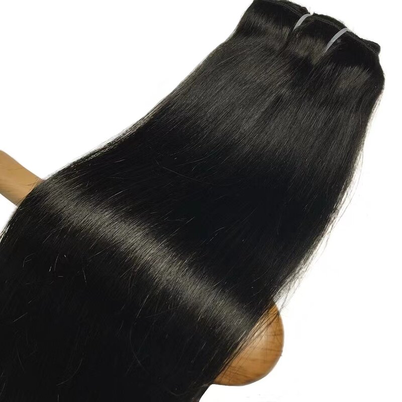 Extensiones de cabello humano liso para mujer, conjunto de cabello negro Natural 100% con 18Clips, extensión de cabello de doble trama