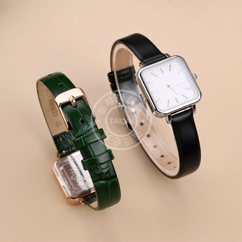 Pulseira de relógio de couro preto verde para mulheres, DW Watch, QUADRO Retro, Small Green, Square, DW00100445, 10mm, 12mm, 14mm