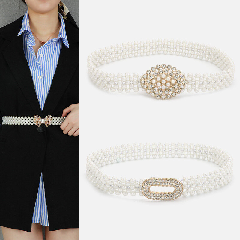 Women's Waist Chain Belt Fashion Belt Luxury Pearl Waist Chain for Dress Fringes Decoration Official Belt Body Jewelry