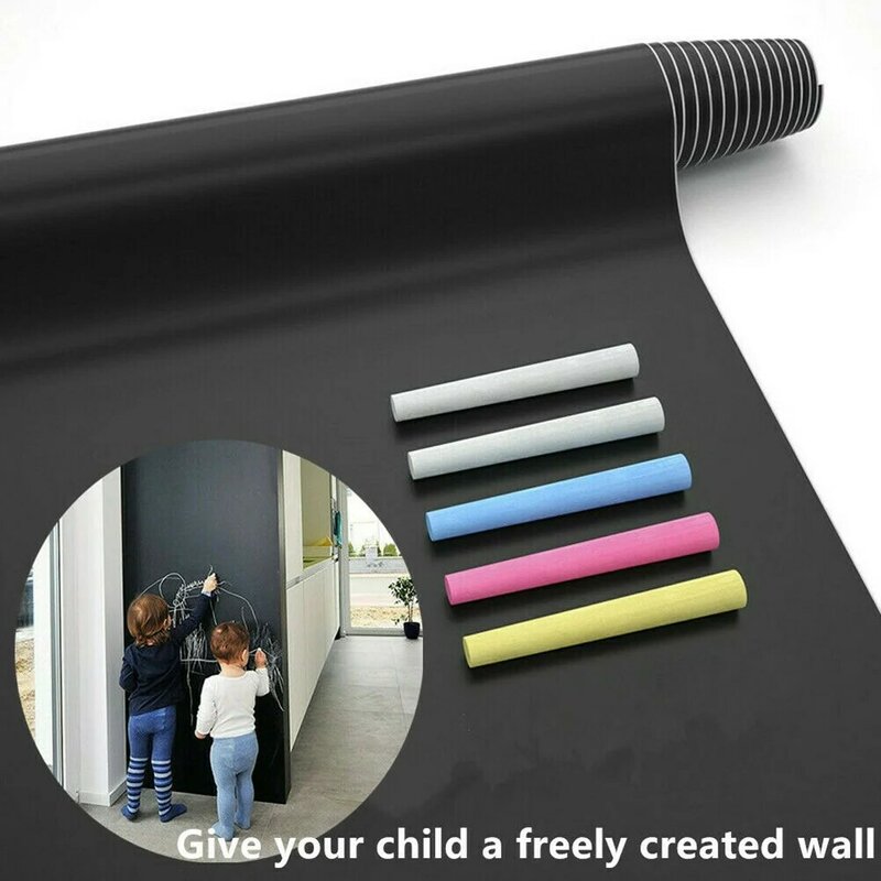 Stiker magnetik grafiti papan tulis kertas papan tulis dinding Wallpaper anak untuk rumah kelas kantor 45x200cm (hitam)