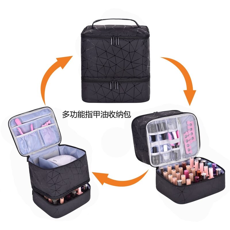 Bolsa de almacenamiento de esmalte de uñas, bolso grande portátil para cosméticos, organizador con asa para viaje, bolsa de aceite esencial de 2 capas, 30 botellas