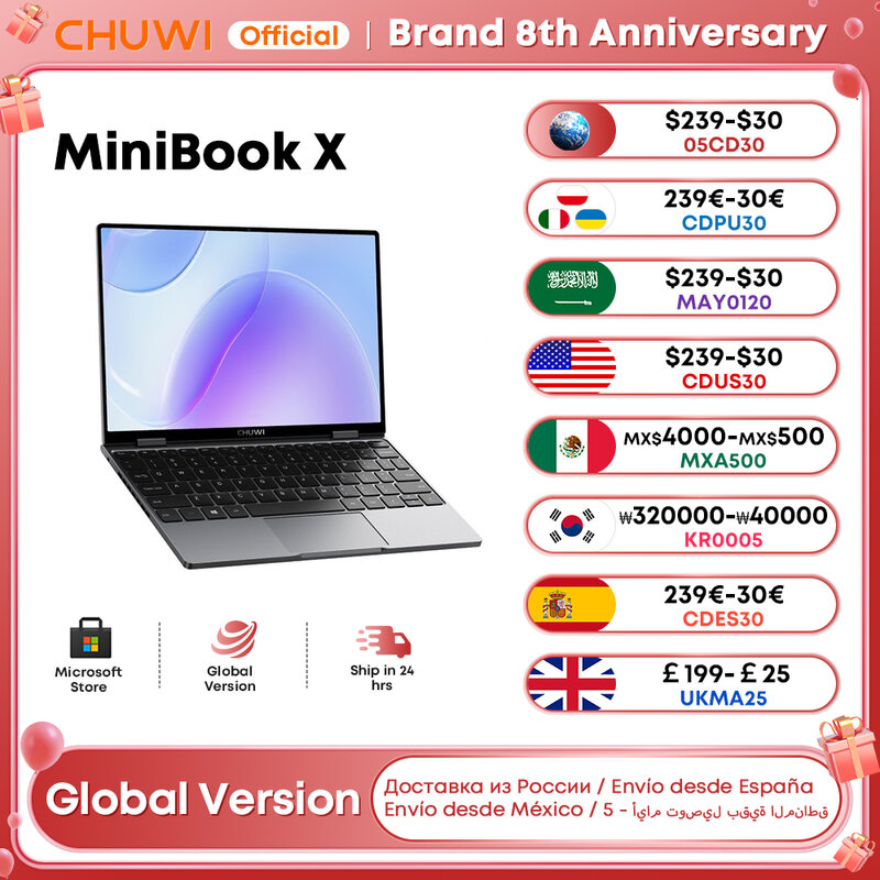 CHUWI-MiniBook X, tableta portátil 2 en 1, 12GB LPDDR5, SSD de 512G, Intel N100, pantalla IPS FHD de 10,51 pulgadas, Notebook con Windows 11, 1920X1200
