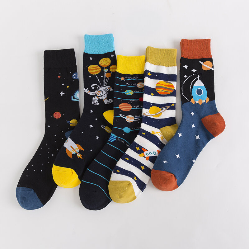 5-6 Pairs New High Quality Combed Cotton Men Socks Women Happy Fashion Novelty Skateboard Crew Casual Funny Socks for Men