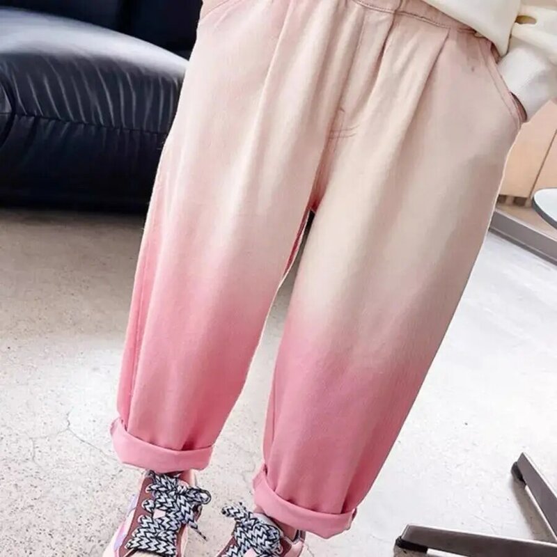 Весенне-осенние повседневные спортивные брюки для девочек, новые корейские градиентные длинные брюки для маленьких и средних детей