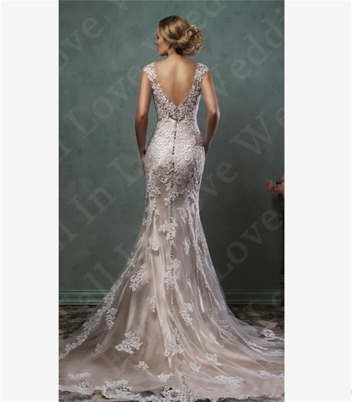 Винтажное кружевное свадебное платье-Русалка с V-образным вырезом