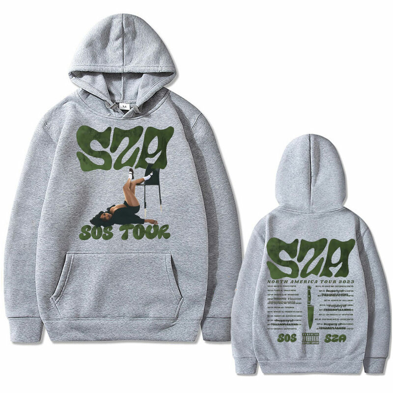 Rapper SZA SOS Tour Double Sided Graphic Hoodie Men Women Hip Hop Vintage Oversized Sweatshirt Male Casual Hoodies Streetwear