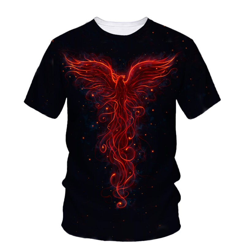 Kaus grafis Phoenix baru, atasan kaus lengan pendek leher bulat motif Harajuku kasual seru untuk pria dan wanita