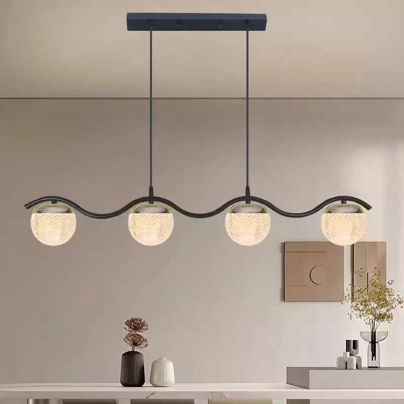 Lampu gantung makan panjang Nordic, lampu hiasan kaca kap lampu emas hitam untuk ruang tamu meja pusat dapur lampu gantung perlengkapan dekorasi rumah