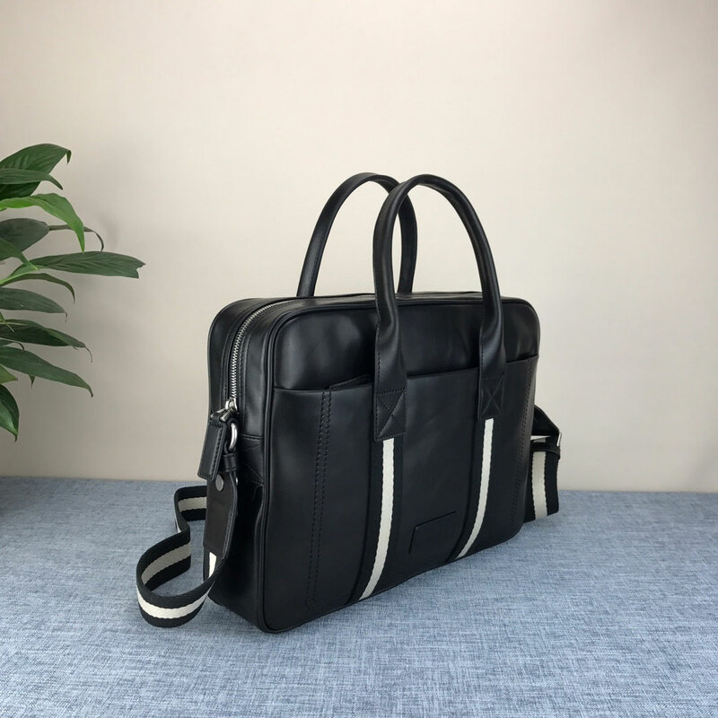 Fashion B Style Briefcase Bag Leather Shoulder Handbag Men's Business Causal Cowhide Large Capacity Document Men Handbag