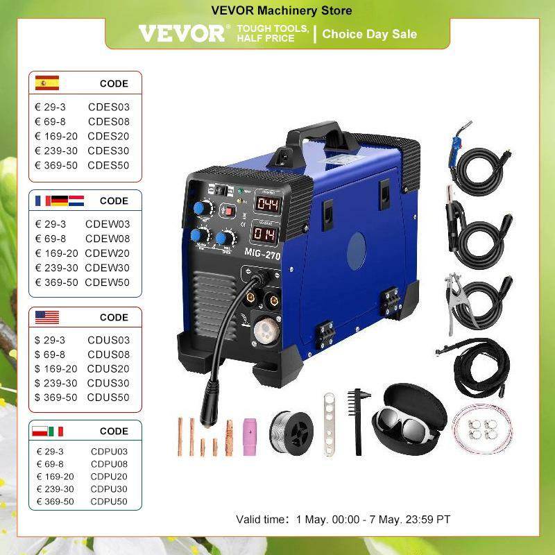 VEVOR-soldador portátil 3 en 1 MIG, 110V/220V, 160A, 250A, 270A, MMA, TIG, IGBT, inversor de CC, máquina de soldadura de Gas de alimentación de alambre con núcleo fundente