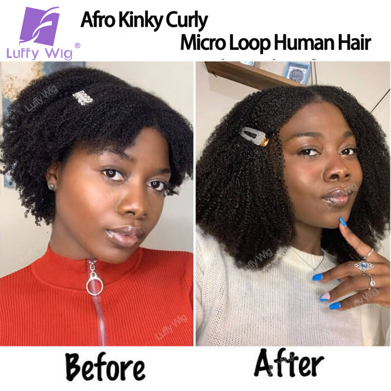Luffywig-Afro Kinky Curly Clip Em Extensões De Cabelo Humano Para Mulheres Negras, Real Pacotes De Cabelo Brasileiro, Remy Hair Clip Ins, 3C, 4a