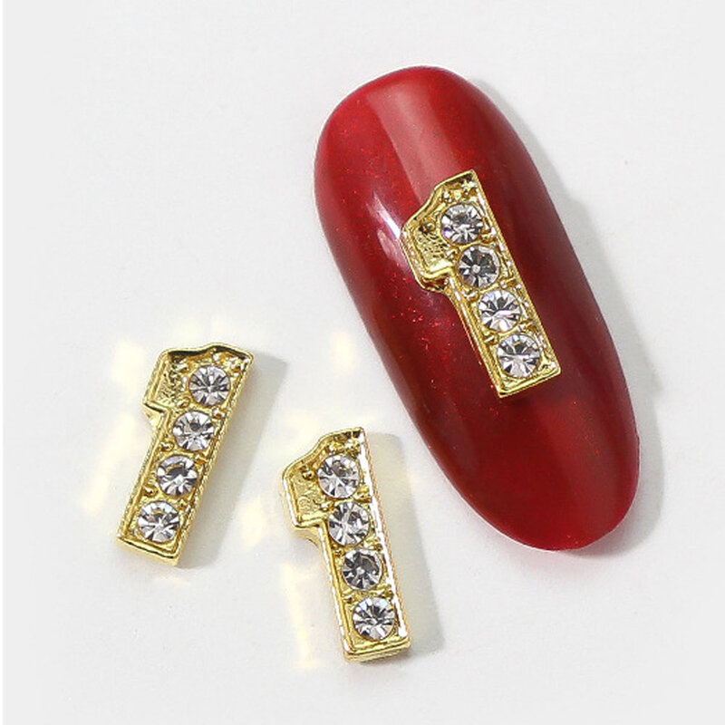 10pcs/lot 3D Alloy 0-9 Numbers Nail Art Charms Gold/Sliver Jewelry Shiny Diamonds Rhinestones Decoration Metal Nail Accessories