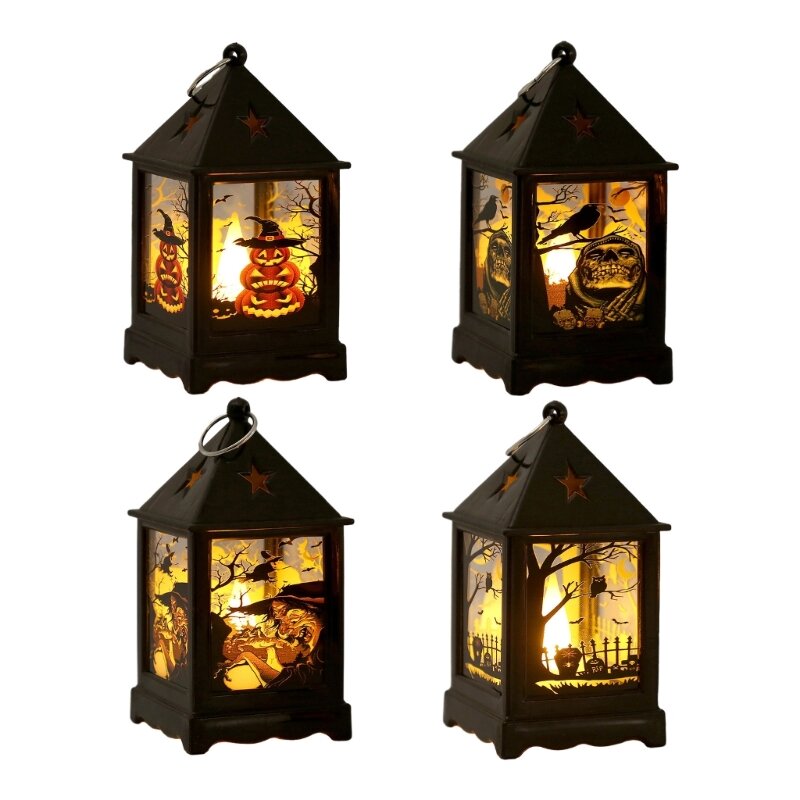 Lanterna decorativa Halloween LED luzes velas fontes festa para ambientes internos e externos T84E
