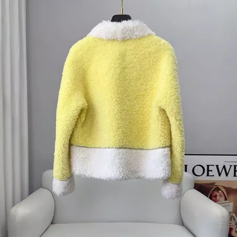 2023 Fashion Luxury Winter Jacket Women Real Fur Coat Knitting Wool Turn-down Collar Thick Warm Outerwear Brand Lamb Fur F24