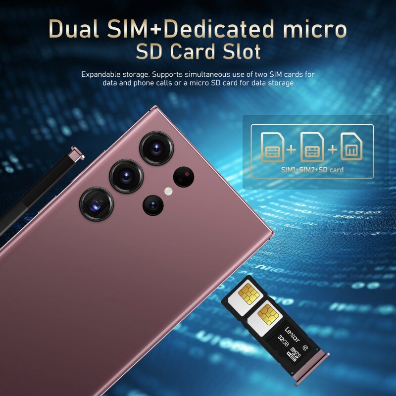 S24 ультра мобильные телефоны 7,3 HD экран смартфон оригинал 22 ГБ + 2 ТБ 4G телефон с двумя Sim-картами Android разблокированный 7000 мАч S23 Ультра