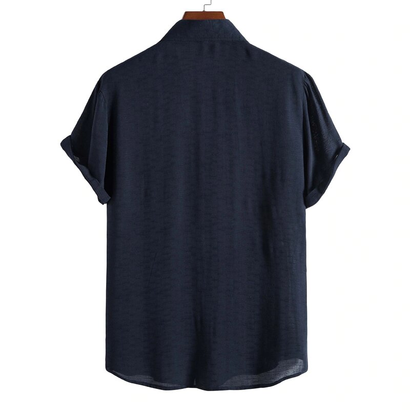 Camisa informal de manga corta con solapa de Color sólido para hombre, producto más vendido, tendencia de moda, novedad de verano 2023
