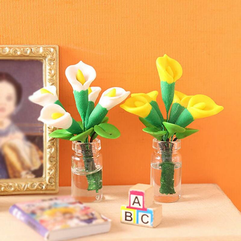 Linee trasparenti Creative Non sbiadite Calla Lily modello di fiore in miniatura Full Bloom modello di fiore in vaso fornitura di casa delle bambole