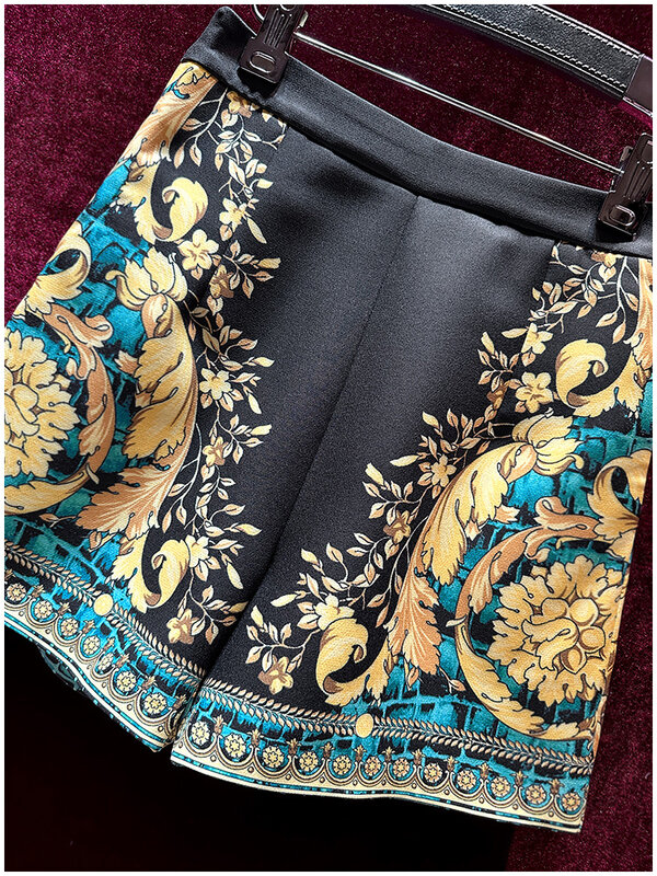 lingzhiwu Print Shorts Set French Vintage Ladies Fashion Blouse Top Shorts Suit Female Twinset Slim 2024 New Arrive