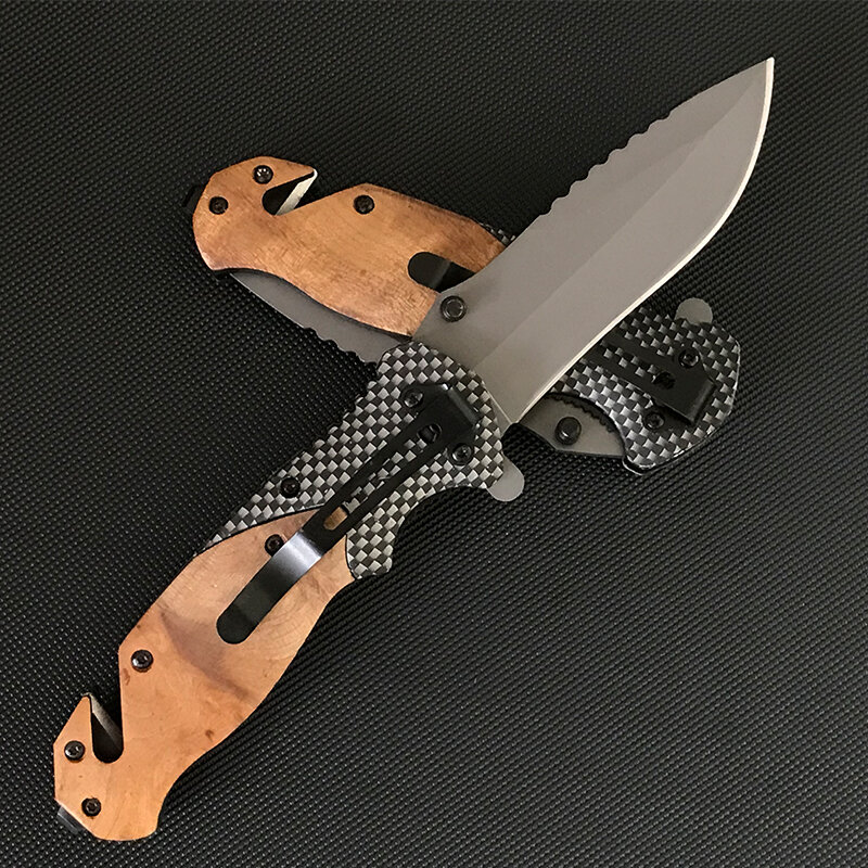 Camping wielofunkcyjny Liome nóż taktyczny składany drewniany uchwyt Survival bezpieczeństwo obrona kieszonkowe noże narzędzie EDC