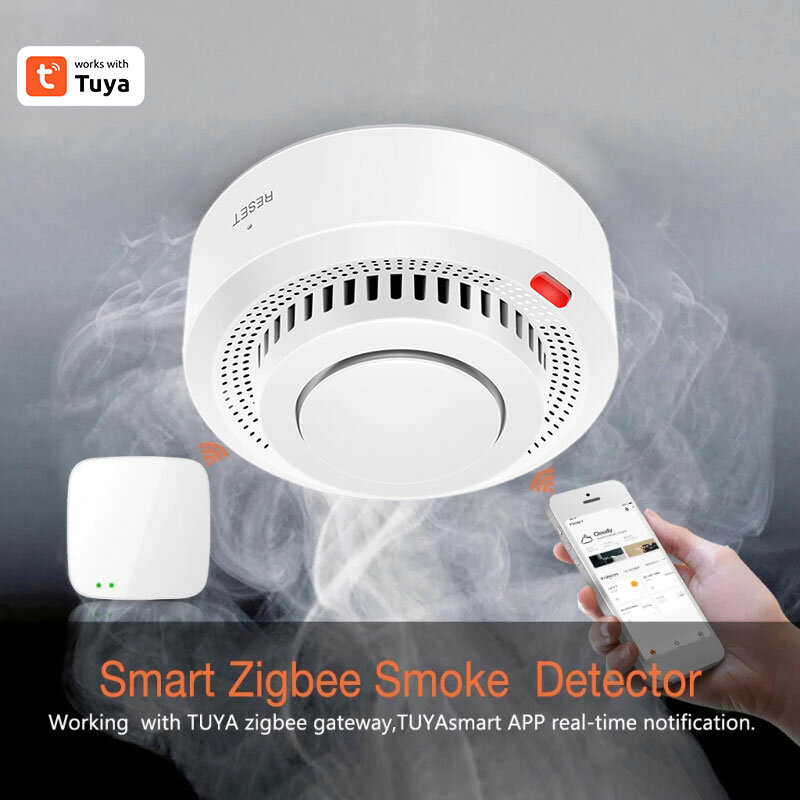 Tuya Zigbee-Détecteur de fumée WiFi intelligent, capteur d'alarme incendie, système de sécurité domestique, protection incendie, vie intelligente, 80DB