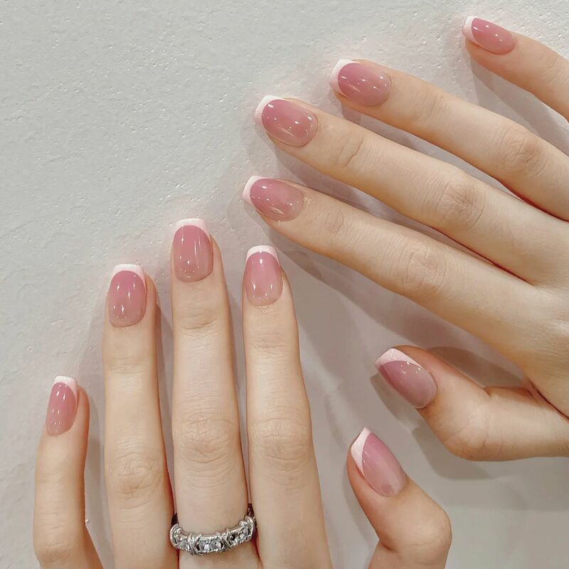 10 pezzi carino rosa dolce principessa rimovibile fatto a mano indossare Nail Art semplice ragazza energica breve unghie finte in polvere fard Patch per unghie