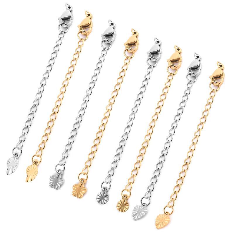 Aço inoxidável estendido Tail Chains com Fechos Lagosta, Cauda Conectores Cadeia, Descobertas para pulseira e colar, 10PCs