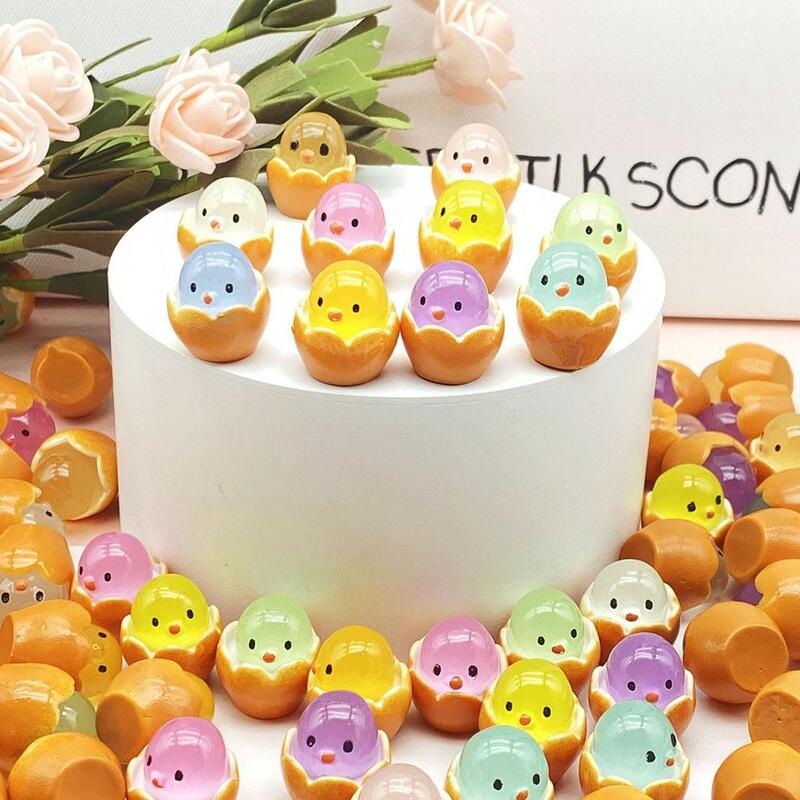 귀여운 발광 계란 쉘 닭 창의적인 발광 보석 액세서리, 귀여운 장난감 액세서리, DIY 송진 공예, 50 개