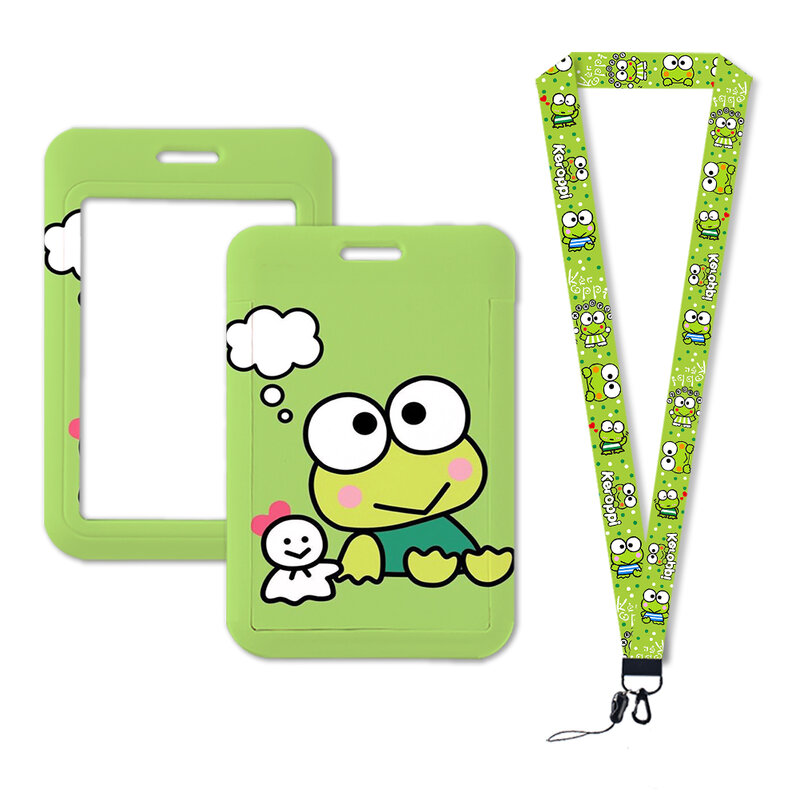 W Sanrio Keroppi Lanyard Cute Frog Custom Cartoon Children ID Badge Holders Women's identification Card Holder