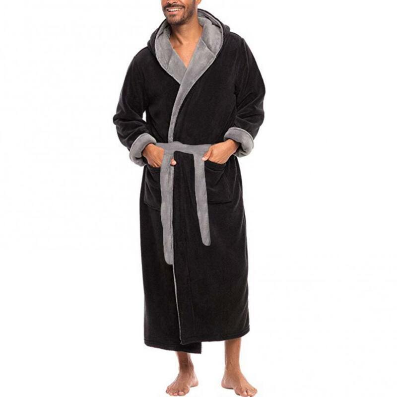 Roupão de pelúcia manga comprida masculino, roupão de flanela quente, roupa de dormir casual, roupão masculino, camisola lounge, roupas de casa, inverno