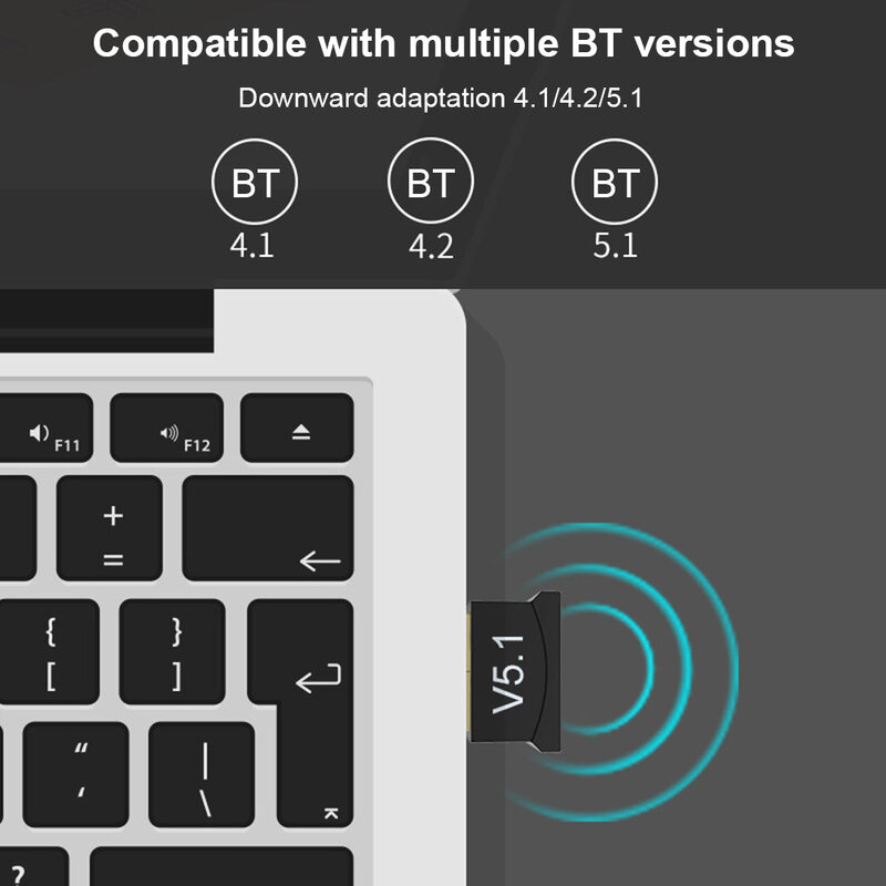 Adaptor Dongle USB Bluetooth 5.1, untuk PC Speaker nirkabel Mouse Keyboard musik Audio pemancar Bluetooth