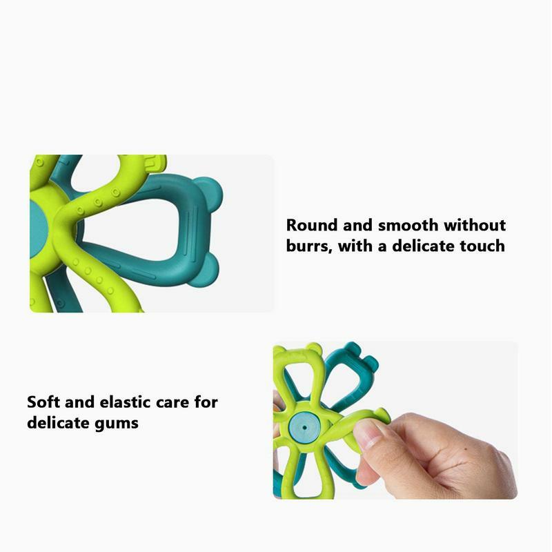 Mastigar Teether brinquedos para crianças, Brinquedos mastigáveis de silicone Anel colorido para promover a coordenação do olho da mão Desenhos animados fofos