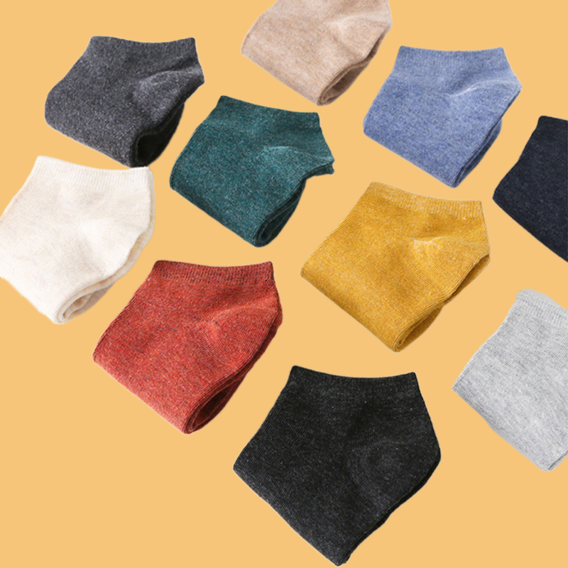 Calcetines de algodón de tubo bajo para hombre, medias suaves y transpirables de colores sólidos, para primavera y otoño, 5 pares