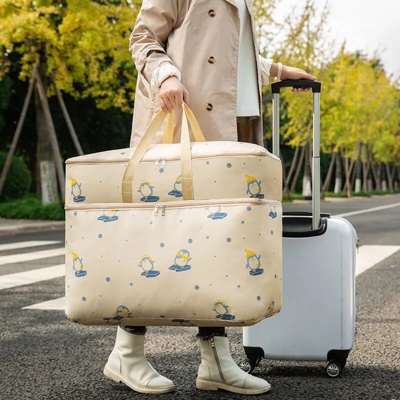 Портативная Пылезащитная сумка для хранения багажа, двухслойная, большой емкости, сумка для отделки одежды, одеяло из ткани Оксфорд, Упаковочная Сумка