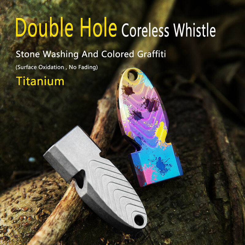 Titanium Alloy Lifesaving Whistle, Outdoor Sports EDC Metal Tool, Double Tub alta decibel com chaveiro, novo