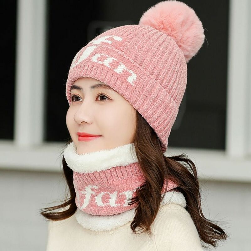 Mulheres inverno gorro chapéu e pescoço aquecedor conjunto, gorros, boné, lã grossa, cachecol de malha