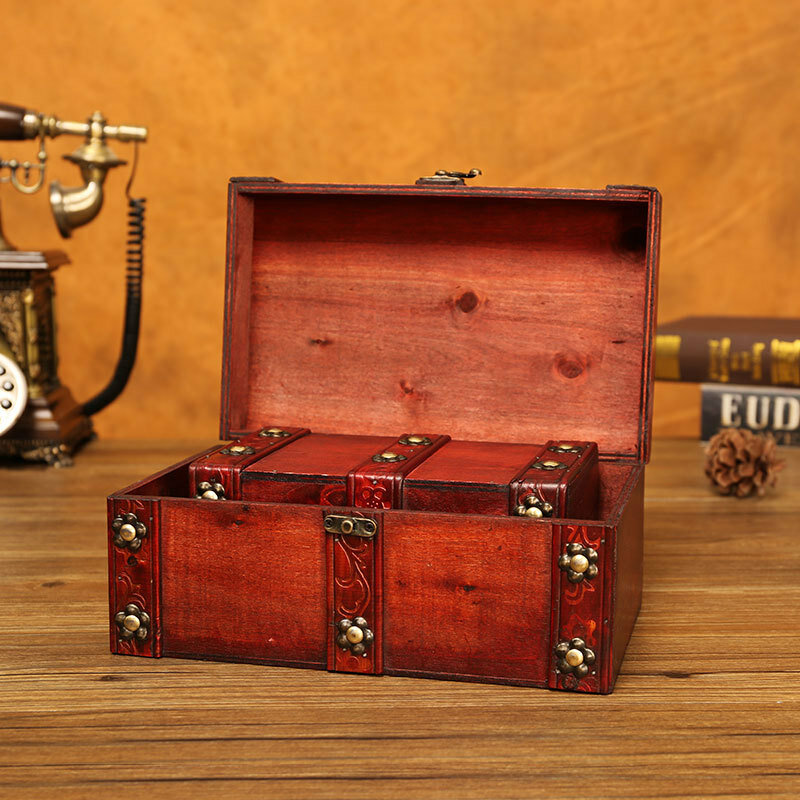 Caja de almacenamiento Vintage de madera antigua, organizador de artículos diversos de escritorio, Cofre del Tesoro, nueva