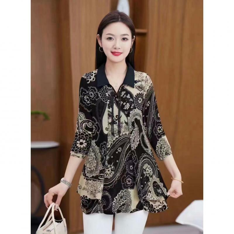 Pendolarismo camicia di fiori spezzati abbigliamento femminile stampato Vintage manica 3/4 primavera estate Casual scollo a v pieghe eleganti camicetta impiombata