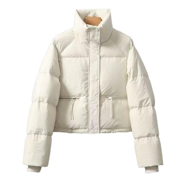 Women Solid Color Jacket Women's Winter Cotton Coat with Stand Collar Thickened Padded Design for Heat Retention for Cold