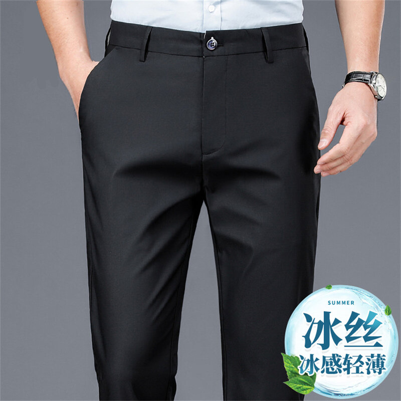 กางเกงลำลองใหม่ฤดูใบไม้ผลิฤดูร้อนฤดูร้อน celana setelan เกาหลีทรงตรงสลิมฟิตสำหรับผู้ชายเสื้อผ้า Y2k ใส่ทำงาน